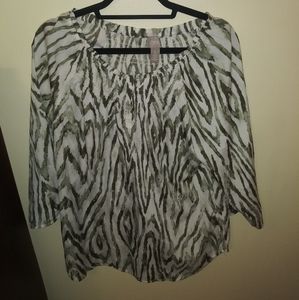 Chico's Olive Green & White Blouse Size 2